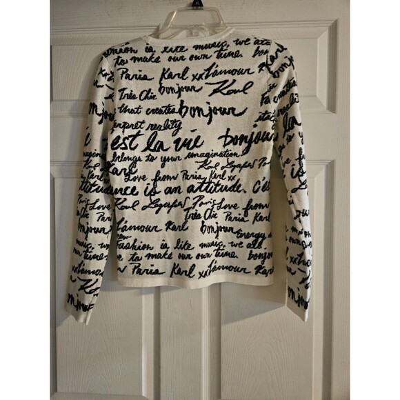 NWT Karl Lagerfeld Paris Women's Soft White All Over Logo Pullover Sweater XS - Picture 7 of 7